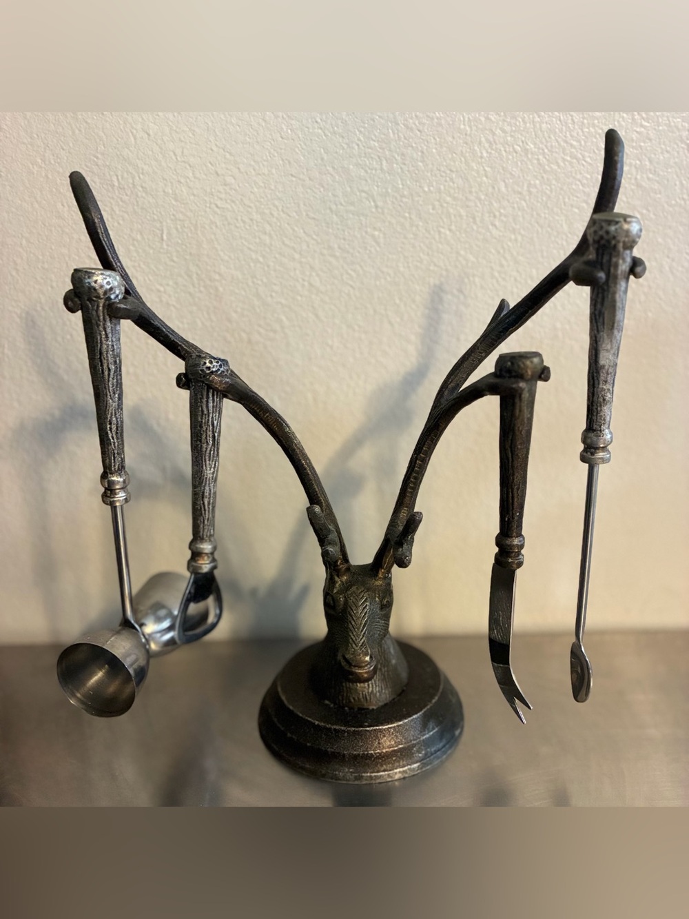 Cost Plus Deer Stag Antler Hook Bar Tool Hanger 5 Piece Bartender Kit Cocktail